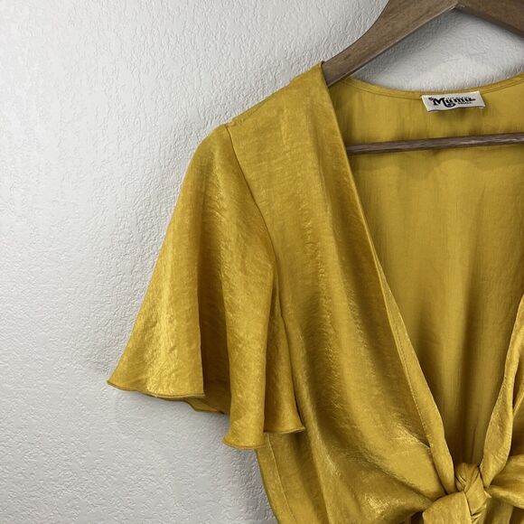 Show Me You Mumu Romper Small Yellow Gia Tie Front Flutter Sleeve Trendy Cute - Picture 2 of 11